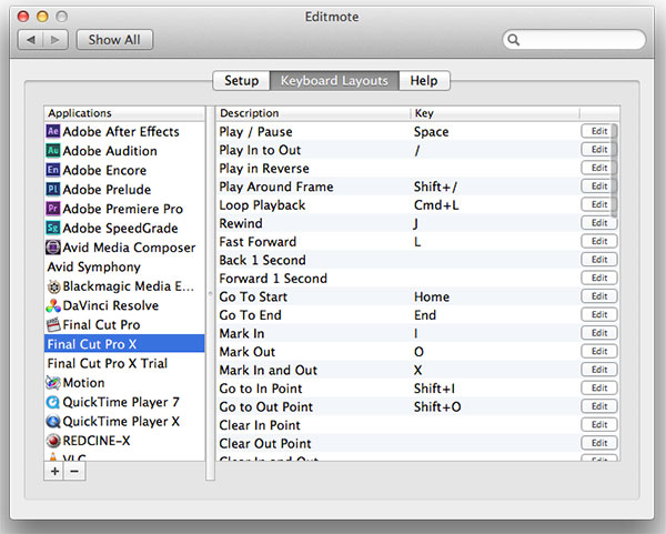 Editmote FCPX Layout