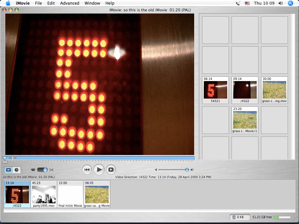 iMovie clips in a line along the bottom of the screen